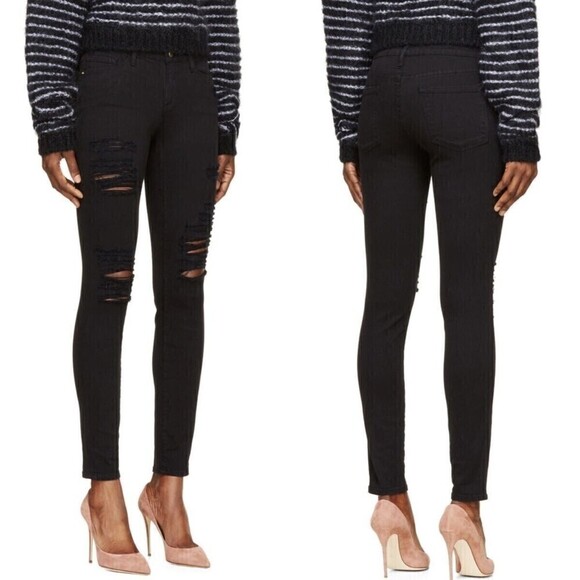 FRAME Denim Black Le Skinny De Jeanne Jeans Distressed ankle 27 festival goth - Picture 1 of 13